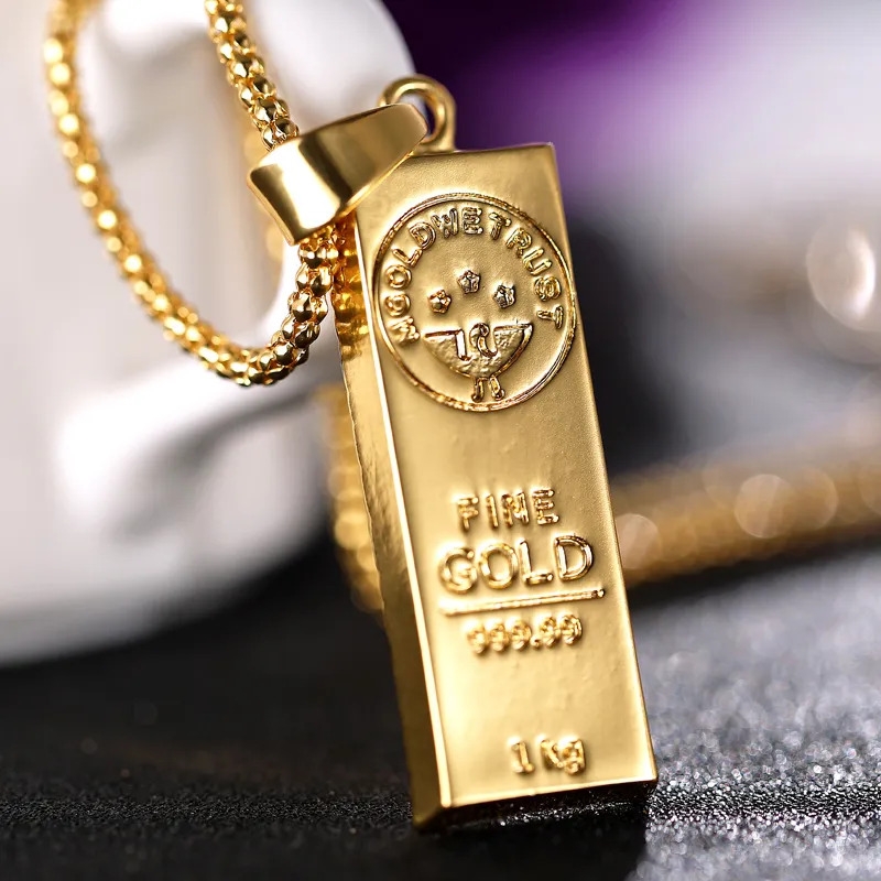 2018 Mode Hommes Géométrique Bullion Pendentif Collier Hip Hop Bijoux 18k Plaqué Or Longue 75cm Chaînes Punk Rock Micro Hommes Meilleur Cadeau