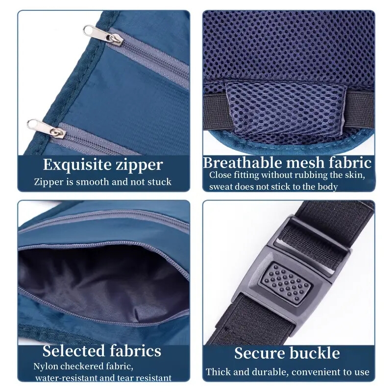 1pc anti theft travel waist pack for men and women invisible underarm design secure passport document storage oxford fabric ideal for activities blue black details 3