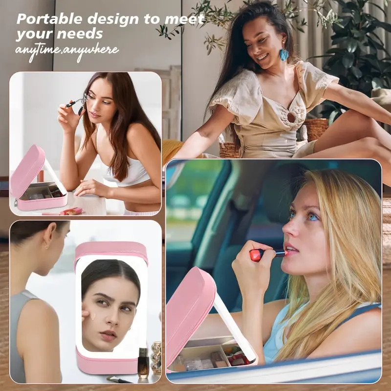 makeup bag with mirror of led lighted travel makeup case cosmetic bag organizer with mirror and lights make up bag with light up mirror adjustable 3 color rechargeable jewelry box organizer with led makeup mirror for christmas gift details 8