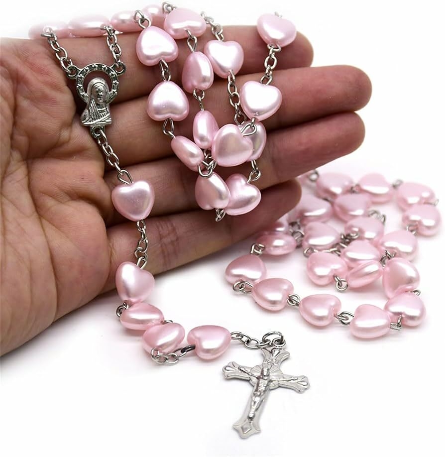 IOOOFU Chapelet catholique en forme de cœur avec pendentif en forme de croix - Pour femme et fille - Plastique et résine rose : Amazon.ca: Maison