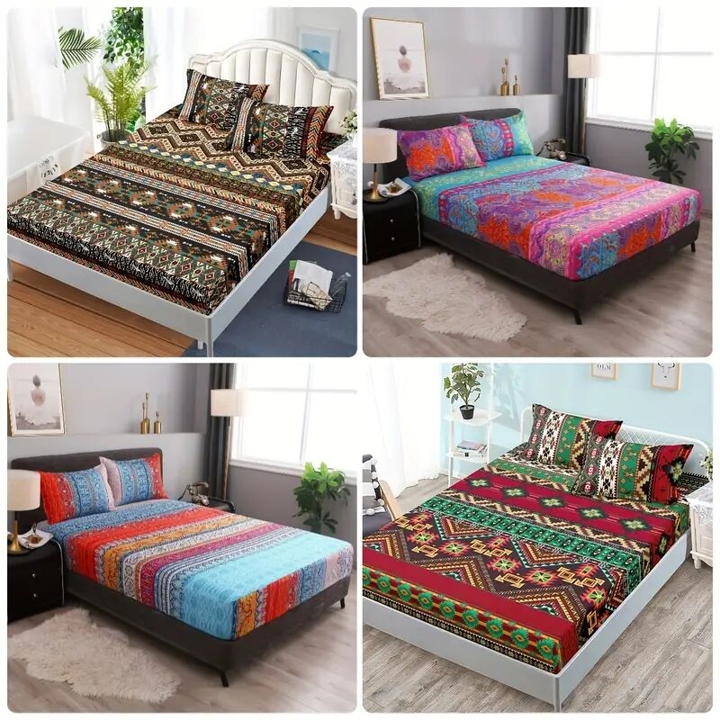 2 3pcs bohemian   bedding set twin full queen king   polyester breathable sanded fabric machine washable active printing     woven bed sheet and pillowcase set details 1