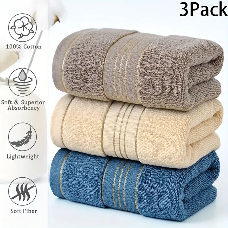 3 件/1 套 100% 棉浴巾,柔软棉质面巾,多用途,吸水性,优质,浴室快干毛巾 0