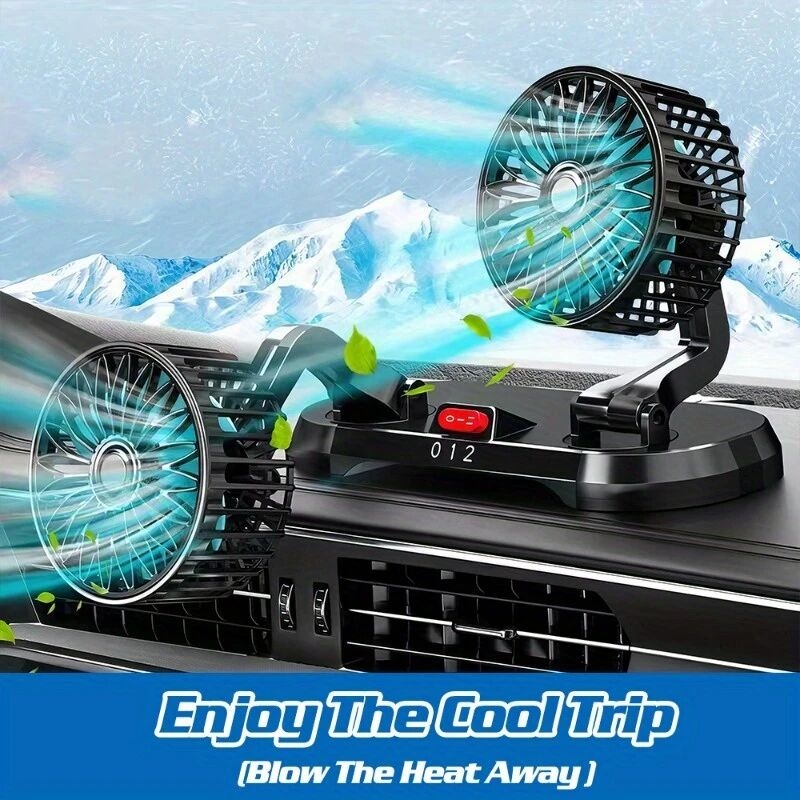 便携式双头冷却电风扇，2速可调，360°旋转，点烟器插头/usb供电，夏天工作学习行车清凉好物，适用于汽车通用、家庭办公室桌面 详情 3