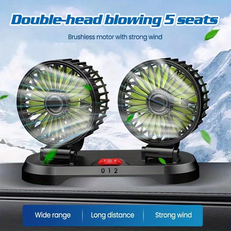 便携式双头冷却电风扇，2速可调，360°旋转，点烟器插头/usb供电，夏天工作学习行车清凉好物，适用于汽车通用、家庭办公室桌面 详情 6