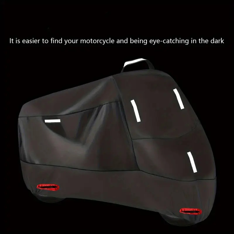 高品质牛津布摩托车罩 - 全天候保护，适用于各种车型，耐用，黑色，安全存储摩托车，反光安全功能，防紫外线覆盖物，摩托车罩，户外车辆罩，全季节存储，耐用的摩托车罩，加厚设计，抗风雨材料，加强缝线，防护罩，罩子，通勤者，摩托车主 商品详情 1