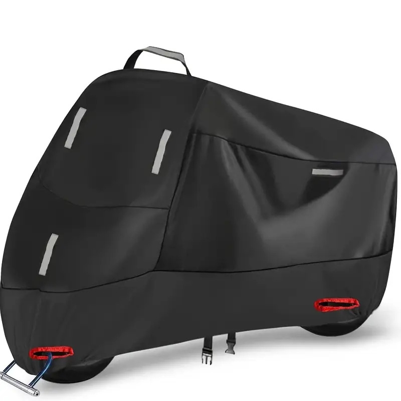 高品质牛津布摩托车罩 - 全天候保护，适用于各种车型，耐用，黑色，安全存储摩托车，反光安全功能，防紫外线覆盖物，摩托车罩，户外车辆罩，全季节存储，耐用的摩托车罩，加厚设计，抗风雨材料，加强缝线，防护罩，罩子，通勤者，摩托车主 商品详情 0