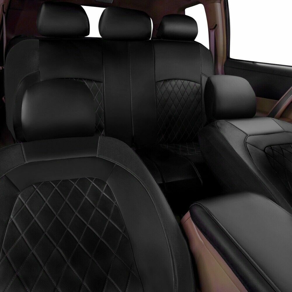 9PC Car 5 Seat Cover Full Set PU Leather Front Rear Protector Cushion Waterproof - Picture 10 of 14