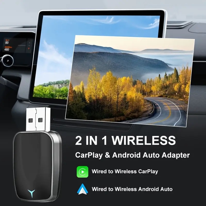 flixivi 2025 二合一无线carplay和  auto智能盒，支持一键设置、供电、无线和wifi，适用于 、沃尔沃、 、名爵、 、马自达、福特，音频系统，即插即用，紧凑设计，供电（5v），智能手机与汽车的无缝集成，无线连接，兼容智能手机和车辆，安装简便 商品详情 3