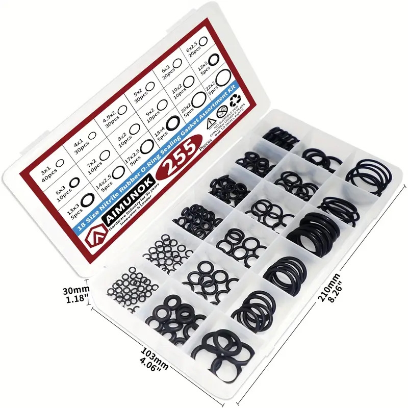 255pcs   rings kit 18 size metric nbr washer gasket sealing assortment kit for plumbing faucet automotive air or gas connections   repair with storage box Product details 5