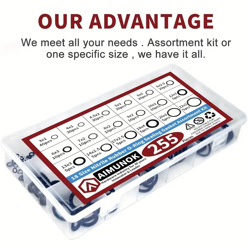 255pcs   rings kit 18 size metric nbr washer gasket sealing assortment kit for plumbing faucet automotive air or gas connections   repair with storage box Product details 3