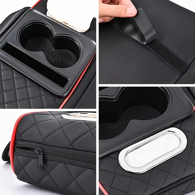 universal car center console organizer   pu leather armrest cover with 2 side pockets 2 cup holders multifunctional storage for phone water bottle cards compatible with most vehicles car accessoriescar accessories for womencar accessori Product details 9