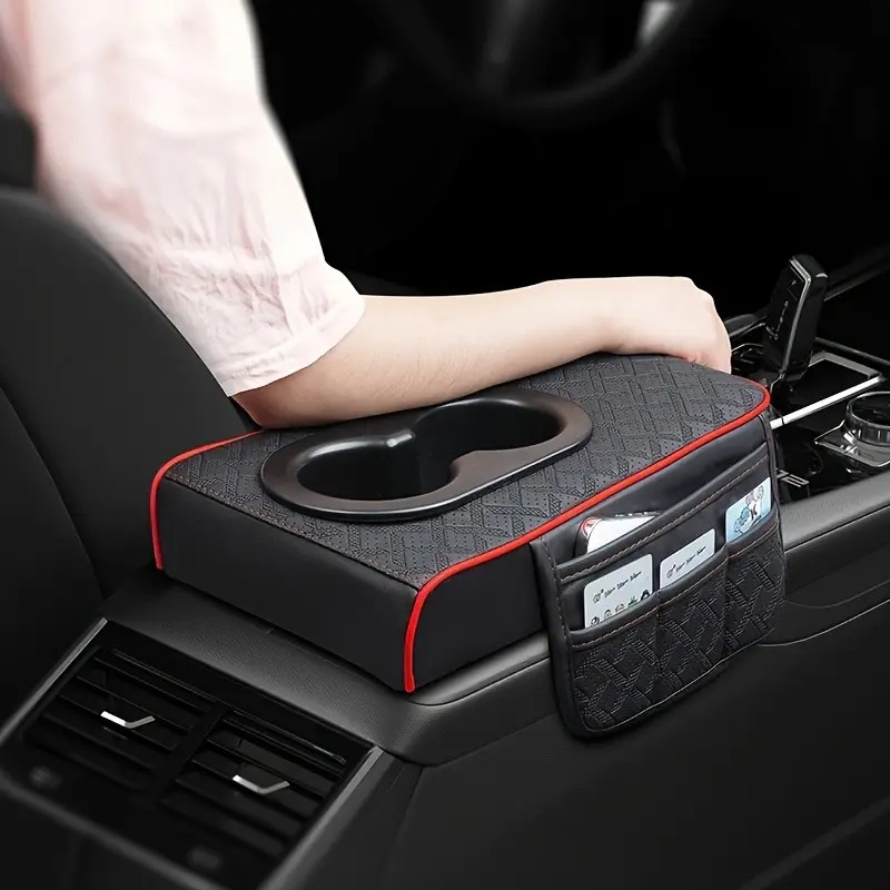 universal car center console organizer   pu leather armrest cover with 2 side pockets 2 cup holders multifunctional storage for phone water bottle cards compatible with most vehicles car accessoriescar accessories for womencar accessori Product details 4