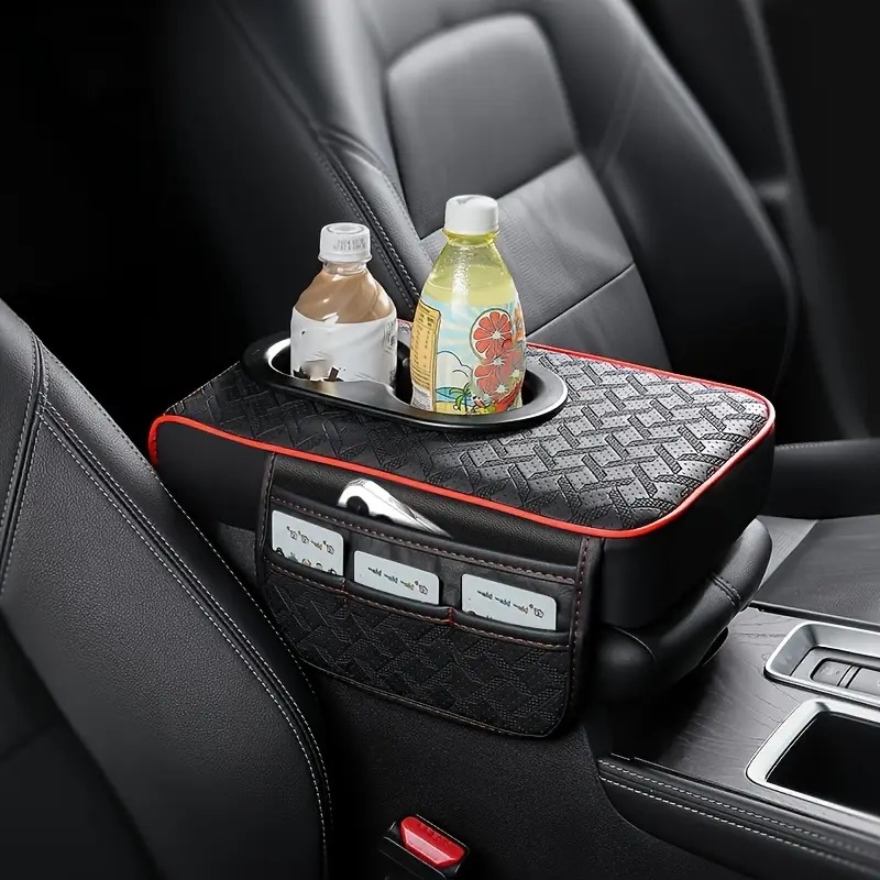 universal car center console organizer   pu leather armrest cover with 2 side pockets 2 cup holders multifunctional storage for phone water bottle cards compatible with most vehicles car accessoriescar accessories for womencar accessori Product details 1