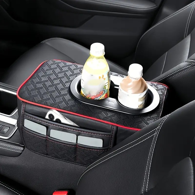 universal car center console organizer   pu leather armrest cover with 2 side pockets 2 cup holders multifunctional storage for phone water bottle cards compatible with most vehicles car accessoriescar accessories for womencar accessori Product details 6