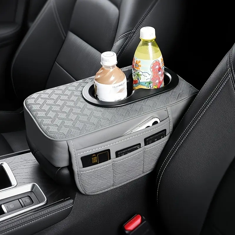 universal car center console organizer   pu leather armrest cover with 2 side pockets 2 cup holders multifunctional storage for phone water bottle cards compatible with most vehicles car accessoriescar accessories for womencar accessori Product details 5