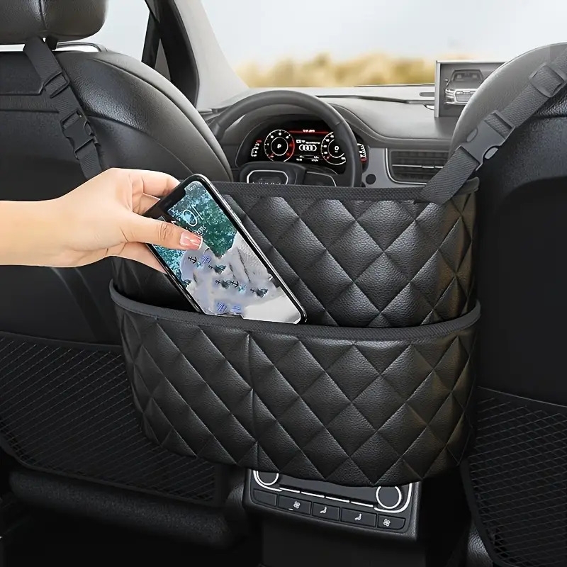 large capacity car seat back organizer durable   leather storage mesh bag with hanging mount lightweight auto interior accessory organizer Product details 2