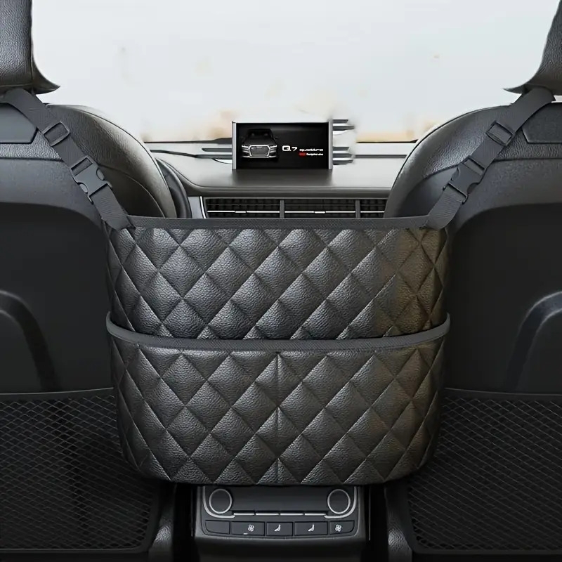large capacity car seat back organizer durable   leather storage mesh bag with hanging mount lightweight auto interior accessory organizer Product details 4