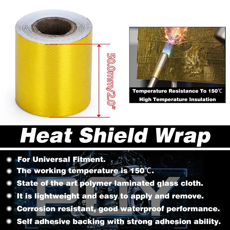 2 thermal exhaust tape air intake heat insulation shield wrap reflective heat barrier self adhesive engine 2 inch 5 10m details 2