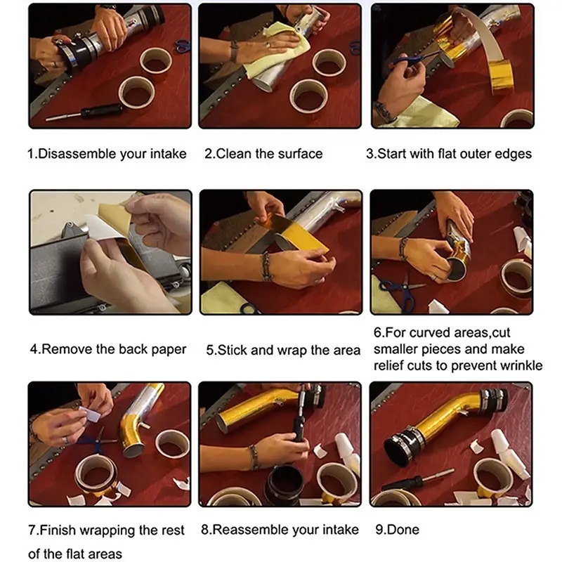 2 thermal exhaust tape air intake heat insulation shield wrap reflective heat barrier self adhesive engine 2 inch 5 10m details 5