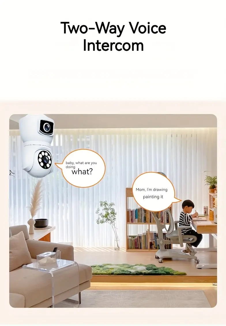 dual 1080p lens wireless wi fi smart home security camera with human detection two screens object tracking color night vision instant alert 355 pan tilt panoramic surveillance two way audio 2 4ghz only details 7