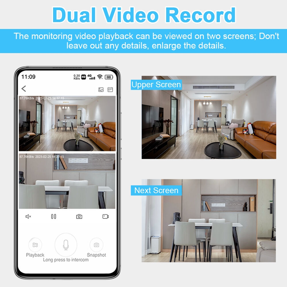 6MP Dual-Lens E27 Smart WiFi PTZ Camera: Dual Screen, Auto Tracking, Indoor Security Surveillance IP Camera V380 Pro