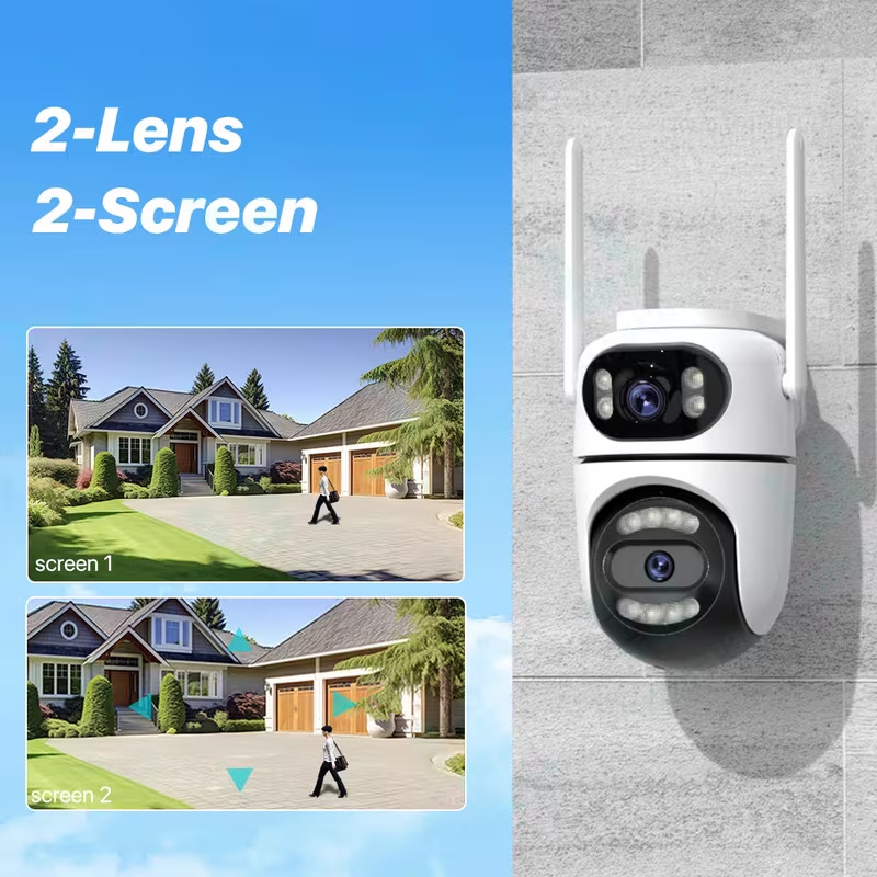 caméra de sécurité intelligente à double avec wi-fi, humain par ia, ptz pan-tilt-zoom, vision , audio bidirectionnel, hd, intérieur/extérieur, alimentation usb ( prise), compatible avec lapplication icsee, stockage sd/cloud (pour maison & extérieur) Détails du produit 1