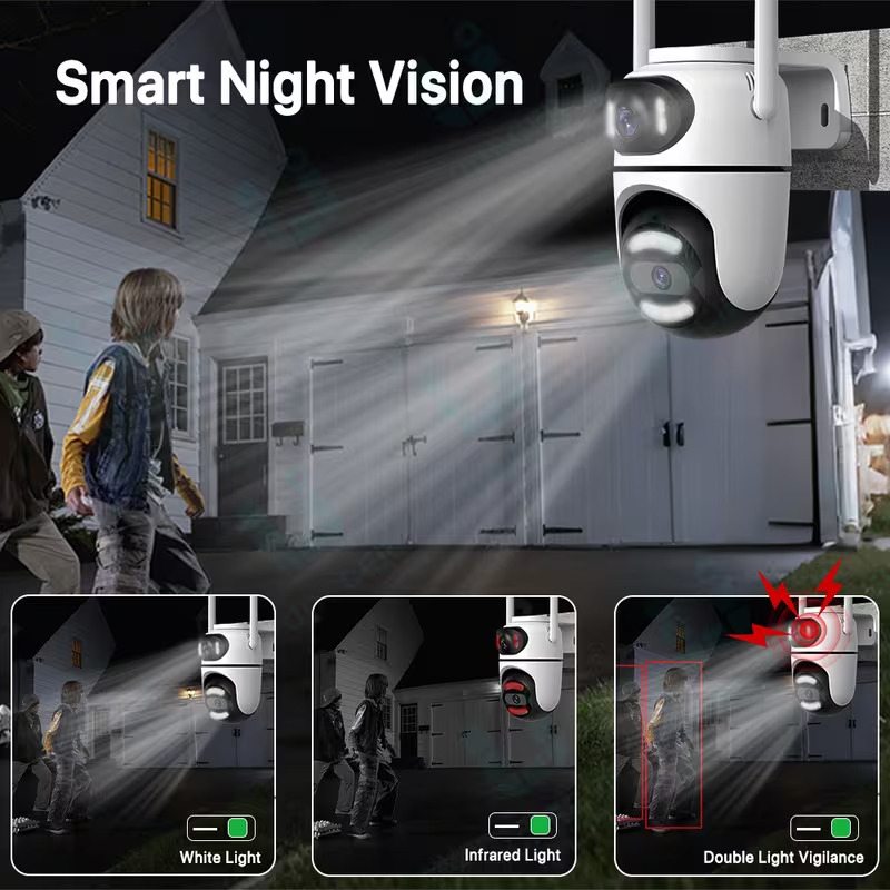 caméra de sécurité intelligente à double avec wi-fi, humain par ia, ptz pan-tilt-zoom, vision , audio bidirectionnel, hd, intérieur/extérieur, alimentation usb ( prise), compatible avec lapplication icsee, stockage sd/cloud (pour maison & extérieur) Détails du produit 6