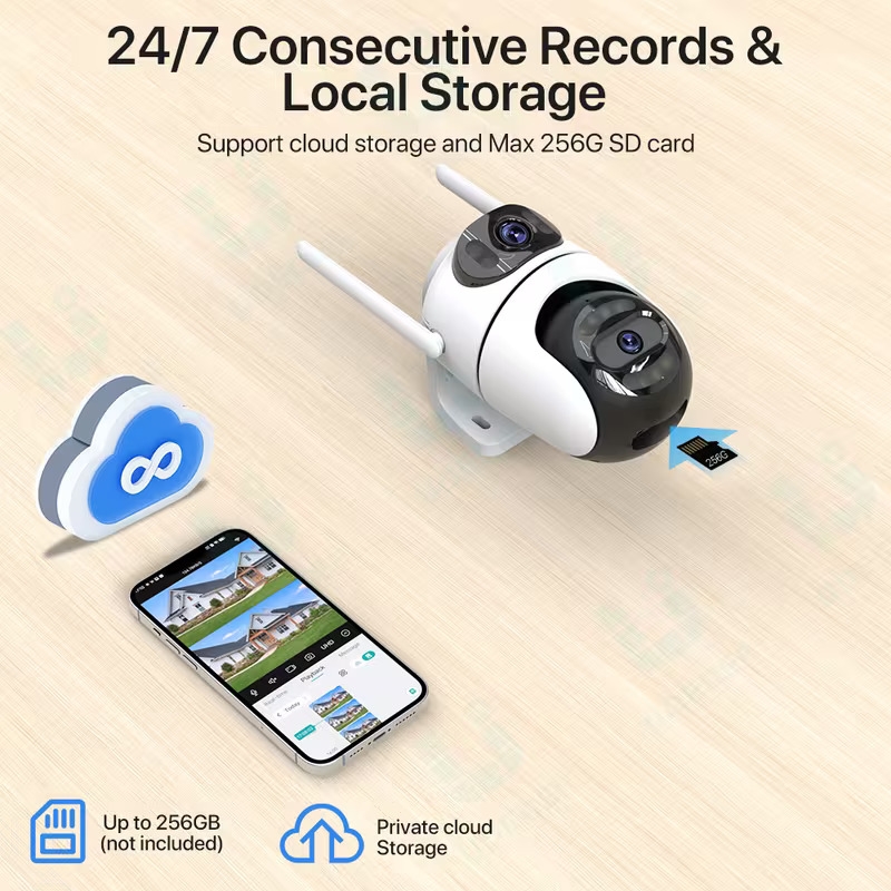 caméra de sécurité intelligente à double avec wi-fi, humain par ia, ptz pan-tilt-zoom, vision , audio bidirectionnel, hd, intérieur/extérieur, alimentation usb ( prise), compatible avec lapplication icsee, stockage sd/cloud (pour maison & extérieur) Détails du produit 8
