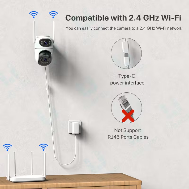 caméra de sécurité intelligente à double avec wi-fi, humain par ia, ptz pan-tilt-zoom, vision , audio bidirectionnel, hd, intérieur/extérieur, alimentation usb ( prise), compatible avec lapplication icsee, stockage sd/cloud (pour maison & extérieur) Détails du produit 4