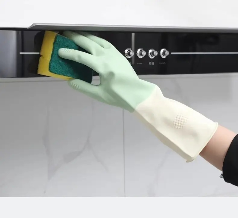 3对耐用的厨房洗碗手套，防水乳胶清洁手套，厚橡胶适合家务活，手洗，防水适合客厅，浴室，厨房使用 商品详情 1