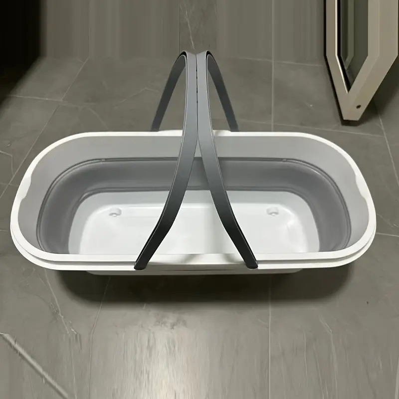 1个可折叠的桶，带有皮带滚轮，便携式矩形水盆，适用于洗车、洗衣和家庭使用，耐用塑料材料，理想的酒店和家庭储存 商品详情 8