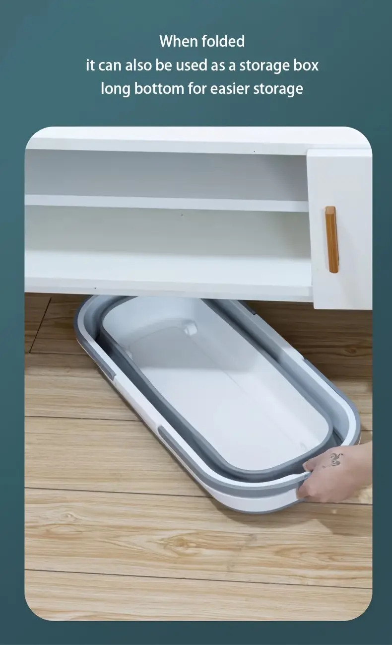 1个可折叠的桶，带有皮带滚轮，便携式矩形水盆，适用于洗车、洗衣和家庭使用，耐用塑料材料，理想的酒店和家庭储存 商品详情 9