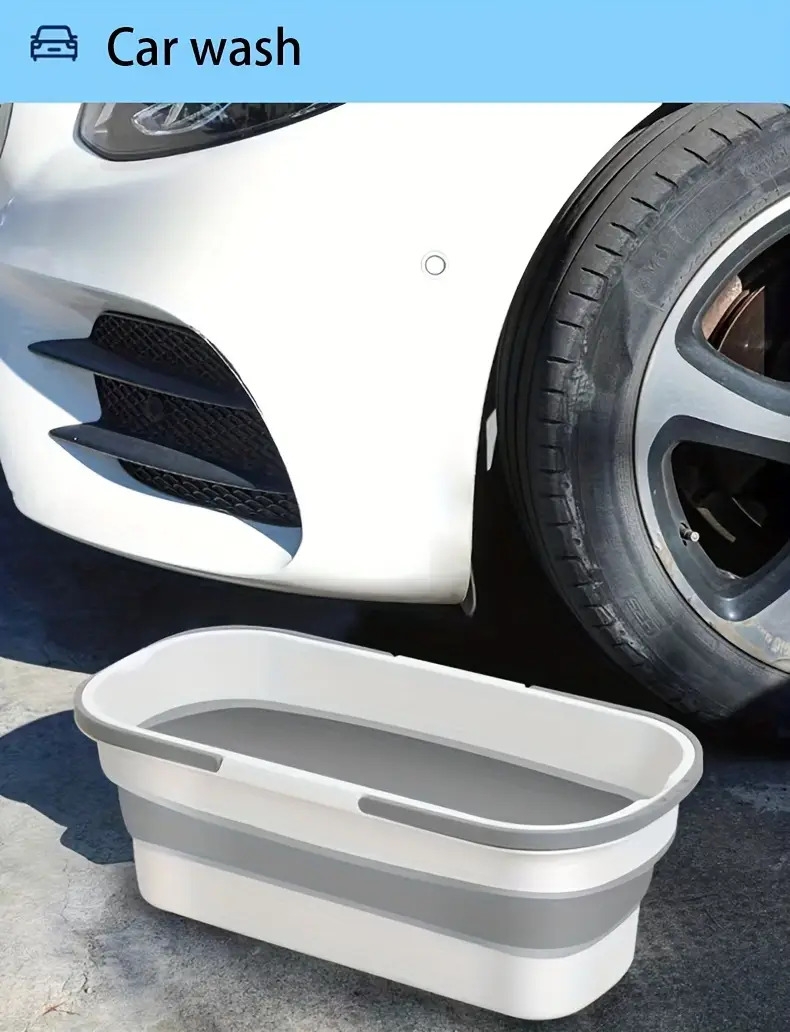 1个可折叠的桶，带有皮带滚轮，便携式矩形水盆，适用于洗车、洗衣和家庭使用，耐用塑料材料，理想的酒店和家庭储存 商品详情 1