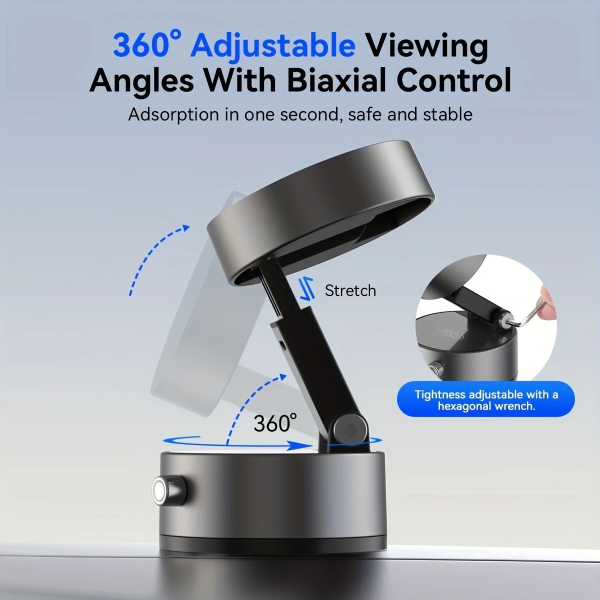 升级版真空磁吸手机支架，强力吸盘手机支架，可折叠伸缩式手机支架，适用于浴室、汽车、镜子、光滑表面 2