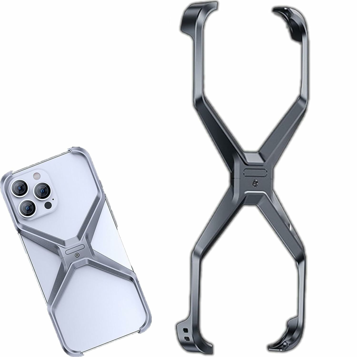 ENVGSOMP X Shape Anti-Fall Phone Case, Hollow Frameless Cooling Case, Minimalist Slim Lightweight Case, X Shaped Metal Frame for Iphone 13, 14, 15 Pro, Pro Max (Gray,13)