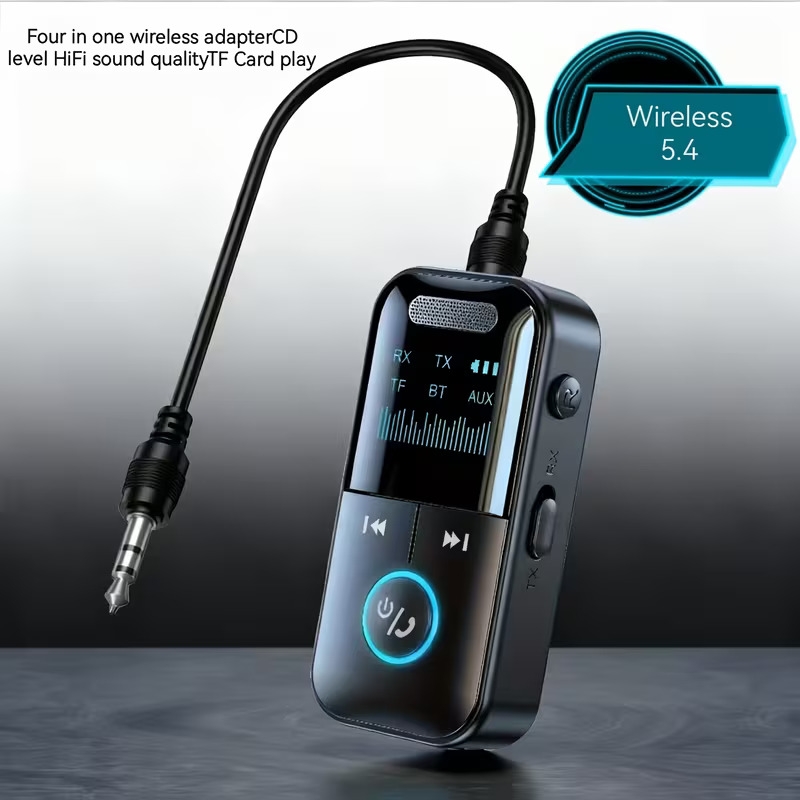 5 4 wireless audio adapter with screen display a car wireless adapter integrating a wireless receiver and transmitter it upgrades the aux sound effect and supports tf cards and is suitable for multiple device such as computers tvs and cars Product details 0