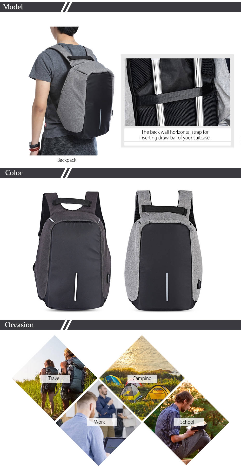 Guapabien Multifunction Outdoor Bag Laptop Travel USB Interface Backpack for Men Guapabien Multifunction Outdoor Bag Laptop Travel USB Interface Backpack for Men