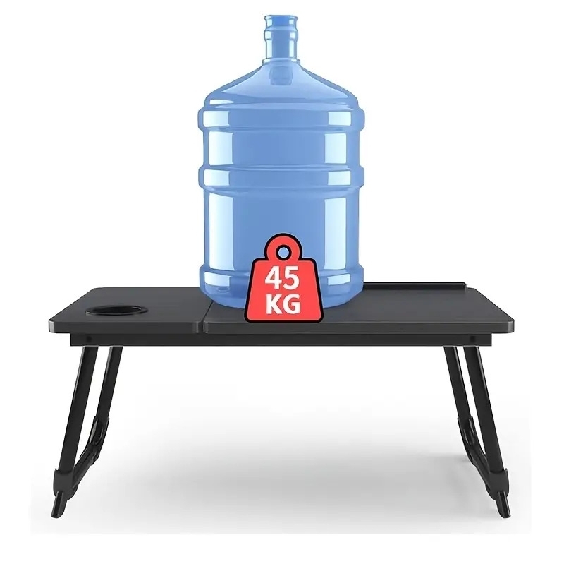 compact foldable laptop desk with cup holder portable wooden bed table for reading writing and stable and multi functional tray holder for sofa or floor use details 5