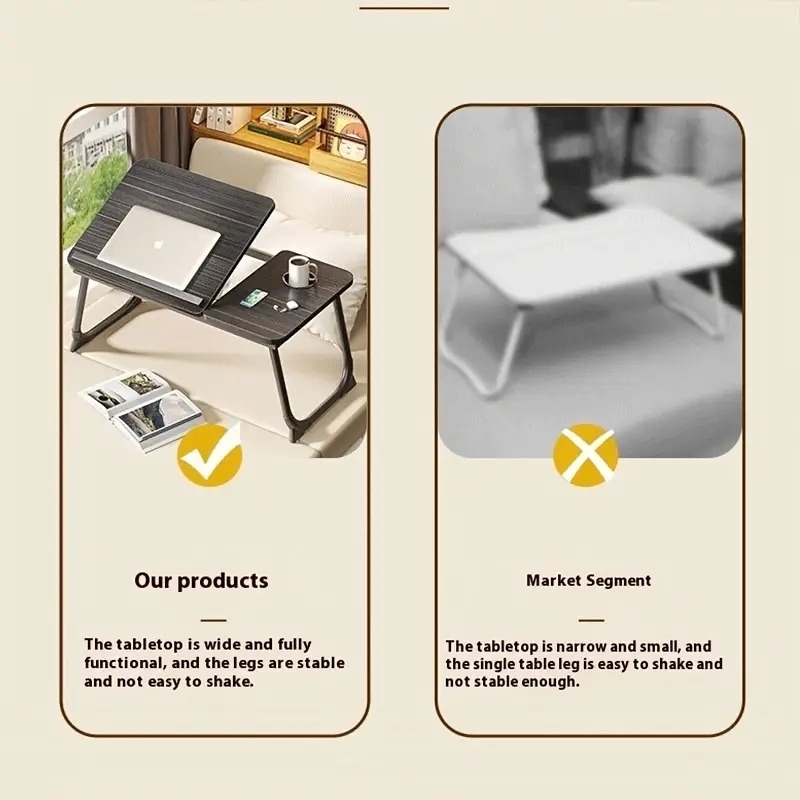 compact foldable laptop desk with cup holder portable wooden bed table for reading writing and stable and multi functional tray holder for sofa or floor use details 1
