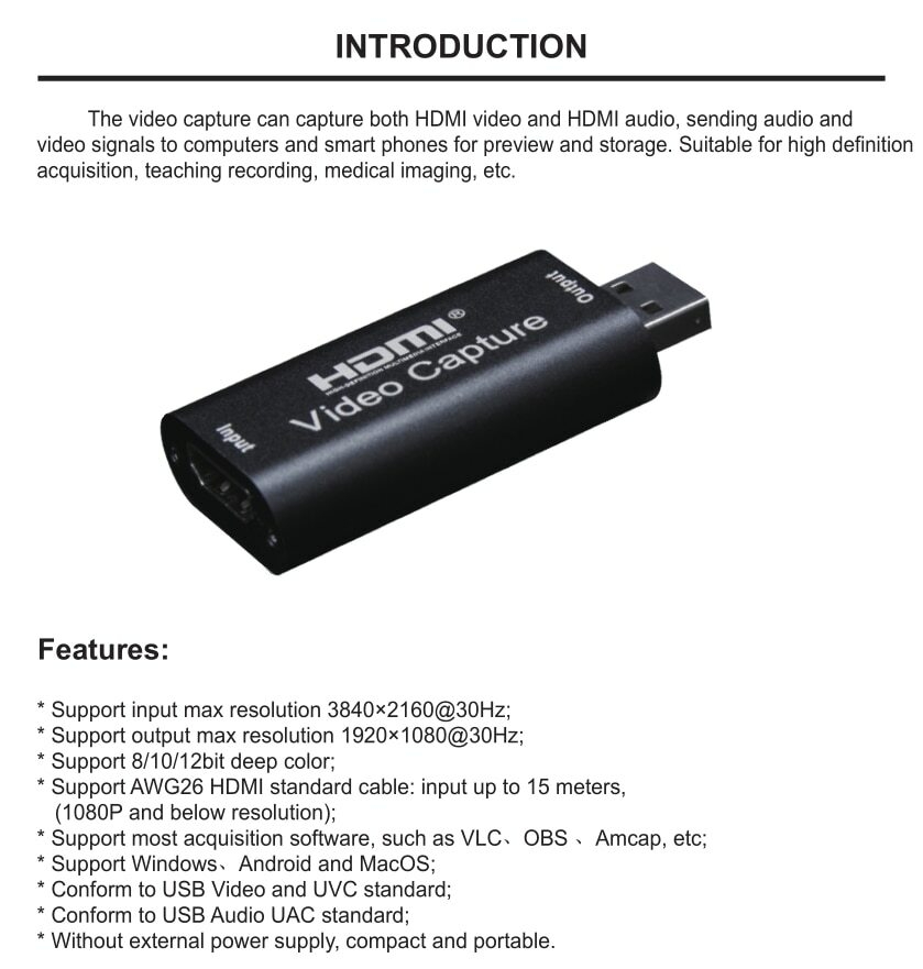 Carte d'acquisition HD vers USB pour ordinateur, enregistrement