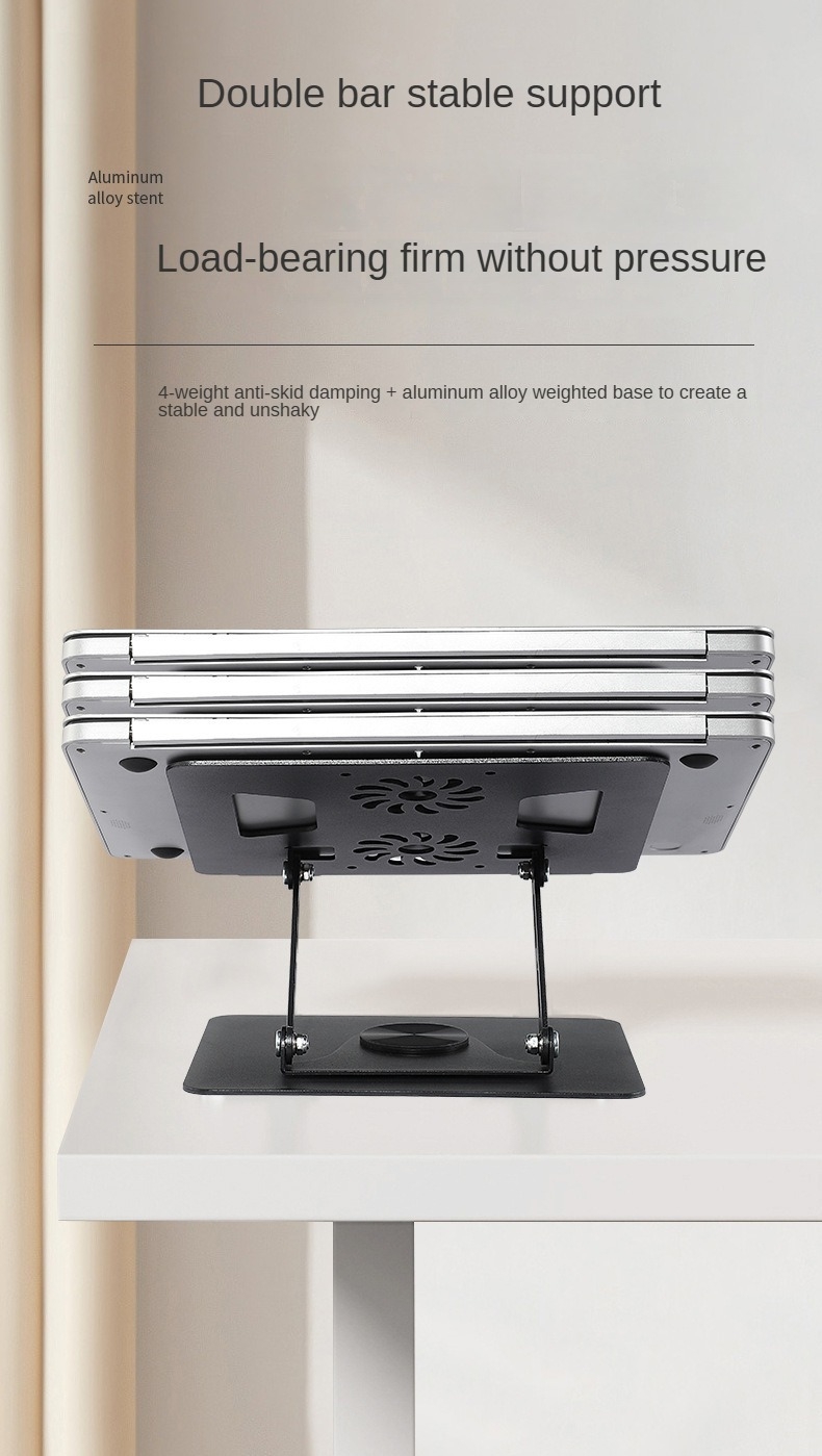 Professionnel 360 ° Support de refroidissement rotatif pour ordinateur portable, support ergonomique de bureau, double ventilateur, dissipation de la chaleur pour ordinateur portable
