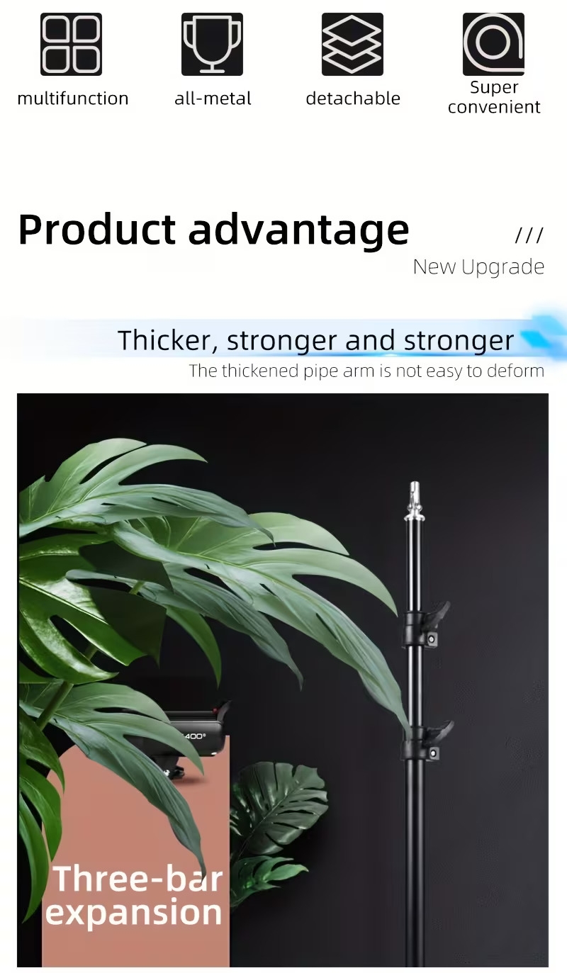 可调节t型摄影背景支架套装 - 带3个重型弹簧夹,适用于摄影工作室,可伸缩高度三脚架支撑,相机设备专用 商品详情 1