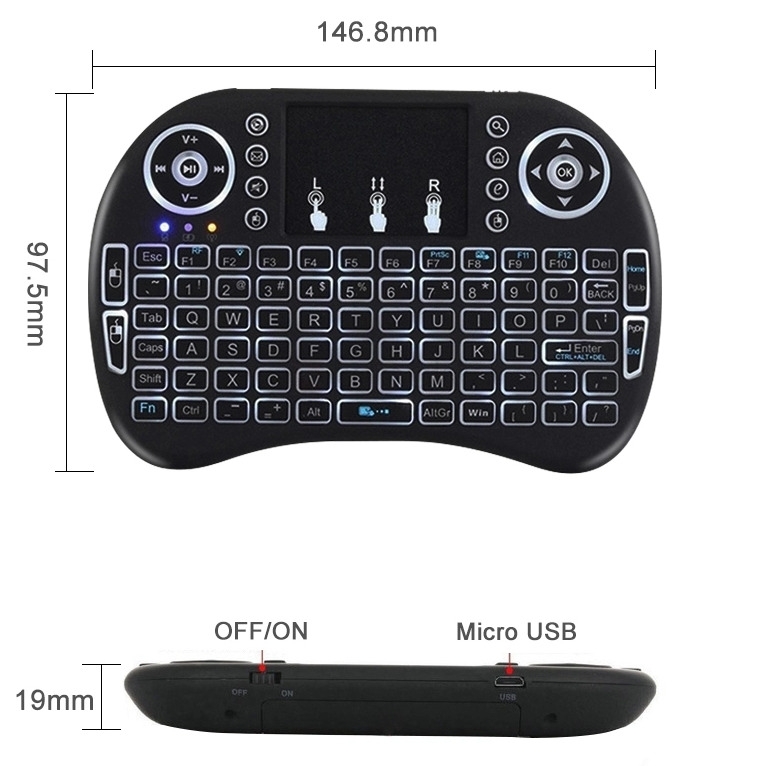 Mini clavier rétro-éclairé i8 Rii 2.4G sans fil i8 Mini clavier Air Mouse Touchpad i8