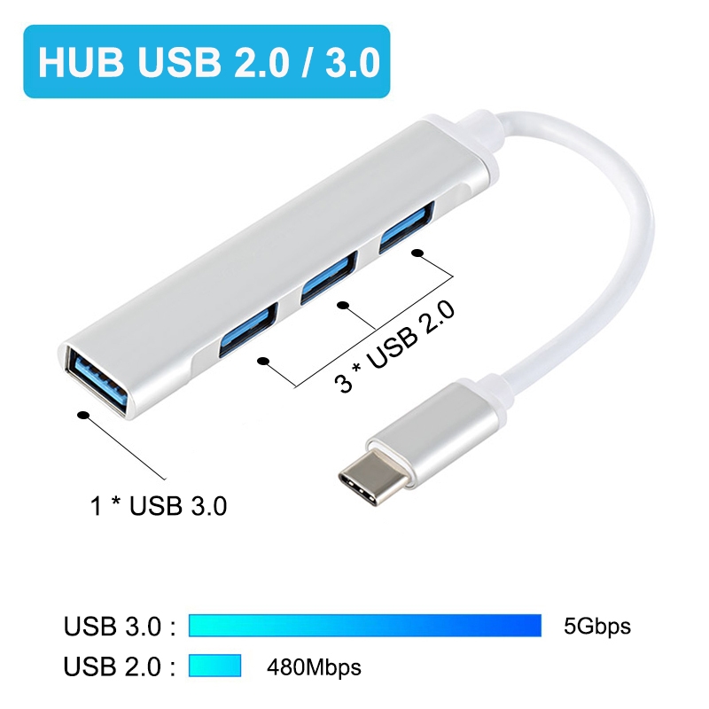 Adaptateur Usb C Hub Type C 4 Ports Séparateur Multi-Usb Haute