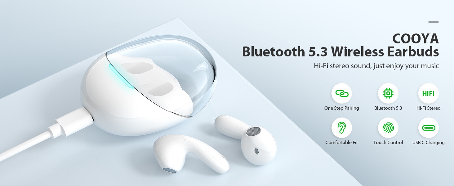 Écouteurs sans fil Bluetooth 5.3 blancs