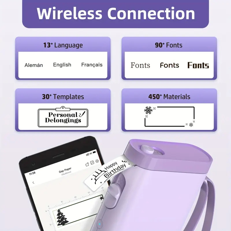 tp21无线热敏标签打印机带1卷纸，智能便携式打印机，高品质打印，多功能创意模板 - 适用于办公、家庭、学校笔记与备忘录 商品详情 4