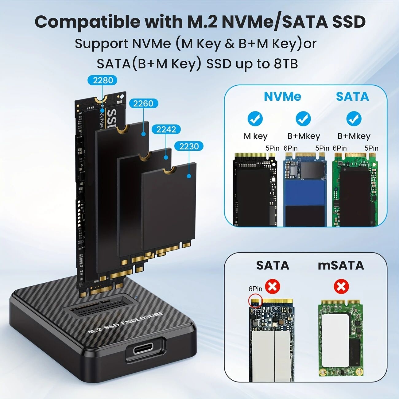 high speed m 2 nvme sata to usb c docking station tool free   adapter for 2230 2242 2260 2280 sizes   a c to usb c cable compatible with windows   os   durable abs enclosure sata to usb adapter details 1