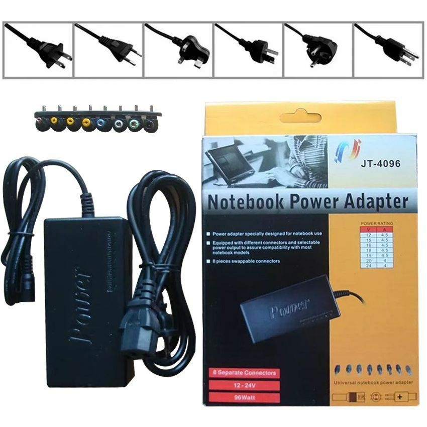 Notebook Power Adapter 96 Watts – Chargeur Universel Pour Ordinateur Portable avec 8 Connecteurs IB00131
