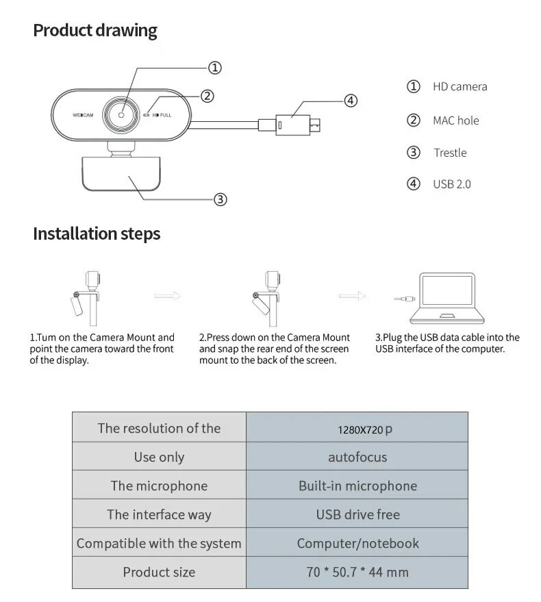 Full HD 1080P Webcam Ordinateur PC Caméra Web Avec Microphone Caméras  Rotatives Pour Diffusion En Direct Appel Vidéo Conférence Travail