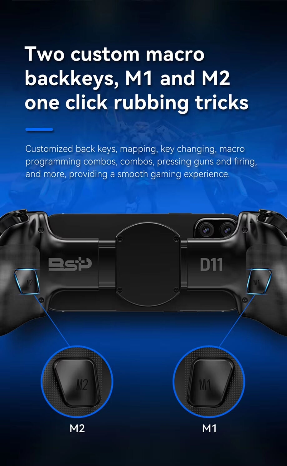BSP-D11 Manette de jeu télescopique extensible pour téléphone mobile, avec éclairage RGB, compatible Android, IOS, P3, P4 et Switch